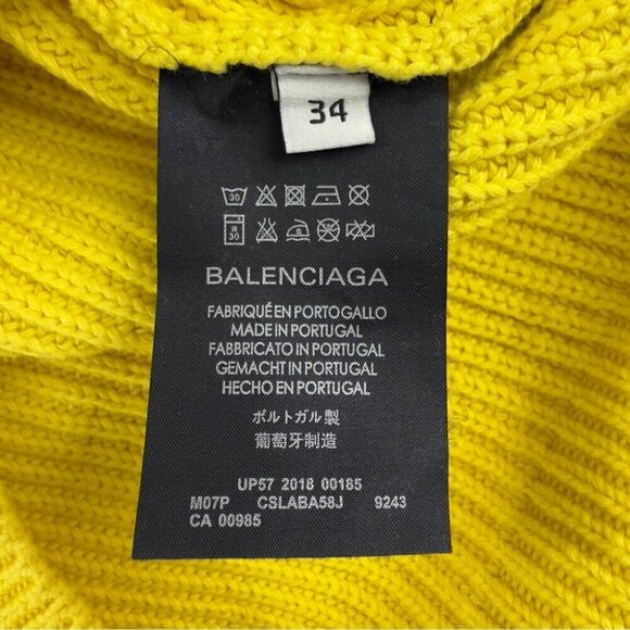 Balenciaga Paris Yellow V Neck Oversized Heavy Knit Sweater Men's Size XS/34 EU - Picture 2 of 16